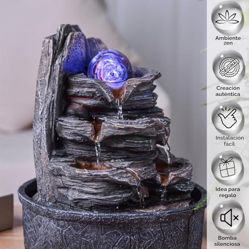 Miniatura 3 de Fuente De Interior Cascade Nature Escalera Efecto Piedra Luz Colorida, Idea De Regalo, Decoración De Interior En Movimiento Fuente De Mesa Zen Relajante, Objeto Portafelicidad, 25 Cm Luberon