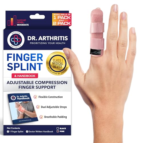 Doctor Developed Finger Splint & Handbook - Trigger Finger, Arthritis, RSI - Fits Ring, Index, Pinky & Middle - 2 sizes (Pink, L/XL)