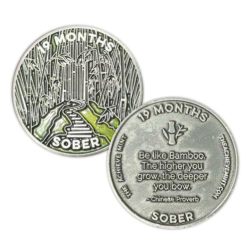 Image of The Achieve Mint 19 Months Sober Token | 19 Months Sobriety Chip | Non-AA, Non-Religious Medallion for Men and Women Celebrating Sobriety
