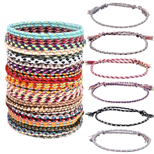 VLYX 30 pulseiras de amizade feitas à mão, pulseiras ajustáveis de corda de algodão de cores com borlas, jóias para mulheres, homens e adolescentes, cores sortidas