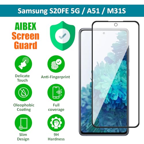Image of AIBEX Tempered Glass for Samsung S20FE 5G / Samsung A51 / Samsung M31S| 9H Hardness | Anti-Glare & Anti-Fingerprint | Water Resistant | Edge-to-Edge Full Screen Protector | Bubble-Free Installation