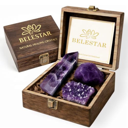BELESTAR Premium Amethyst Crystal Set for Peace, Deep Sleep & Intuition - Large Raw Stones Energy...