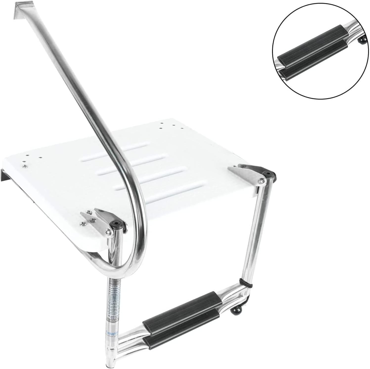 Ladders,Pontoon Boat Ladder Stainless Steel Boat Marine Ladder with Platform & Hand Railing Telescoping Folding Ladder for Swim Pool