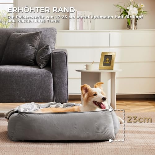 Heymamba Hundebett für große Hunde, Höhlen-Hundebett mit Abnehmbarer Decke, Flauschiges und Warmes Hundesofa, erhöhte Seiten, waschbar, geeignet für alle großen Hunde, 90x65x23cm