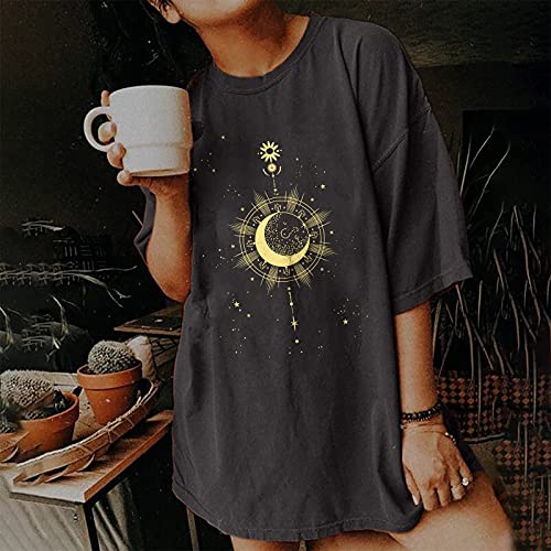 Image of Summer Y2k Tops for Womens, Casual Vintage Short Sleeve T-Shirt, Girls Oversize Loose Round Neck Elastic Tee