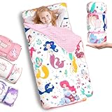 Primlect Toddler Nap Mat with Pillow and Blanket, Extra Large 55''x35'' Sleeping Bag, Washable, Light, Easy to Roll up, Perfect for Daycare, Preschool, Kindergarten, Travel, Boys and Girls (Mermaid)