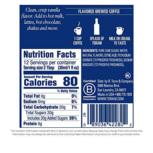 Image of Torani Vanilla Flavored Drink Syrup, 12.7 fl oz, 4 Pack