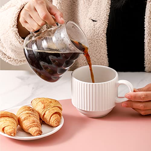 Hasense Ceramic Coffee Mugs Set Of 4 With Rack - 15 Oz Stackable Large Porcelain Ribbed Latte Cup Set For Cappuccino, Tea, Hot Cocoa, Drinks - Dishwasher & Microwave Safe, White #TOP5