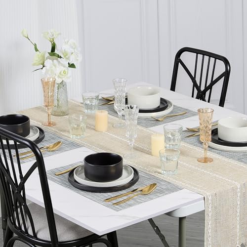 Image of E-far 12-Piece Plates and Bowls Sets, Stoneware Dinnerware Dishes Sets for 4, Chip & Scratch Resistant Ribbed Dish Set for Home Restaurant, Microwave & Dishwasher Safe Speckled White & Matte Black