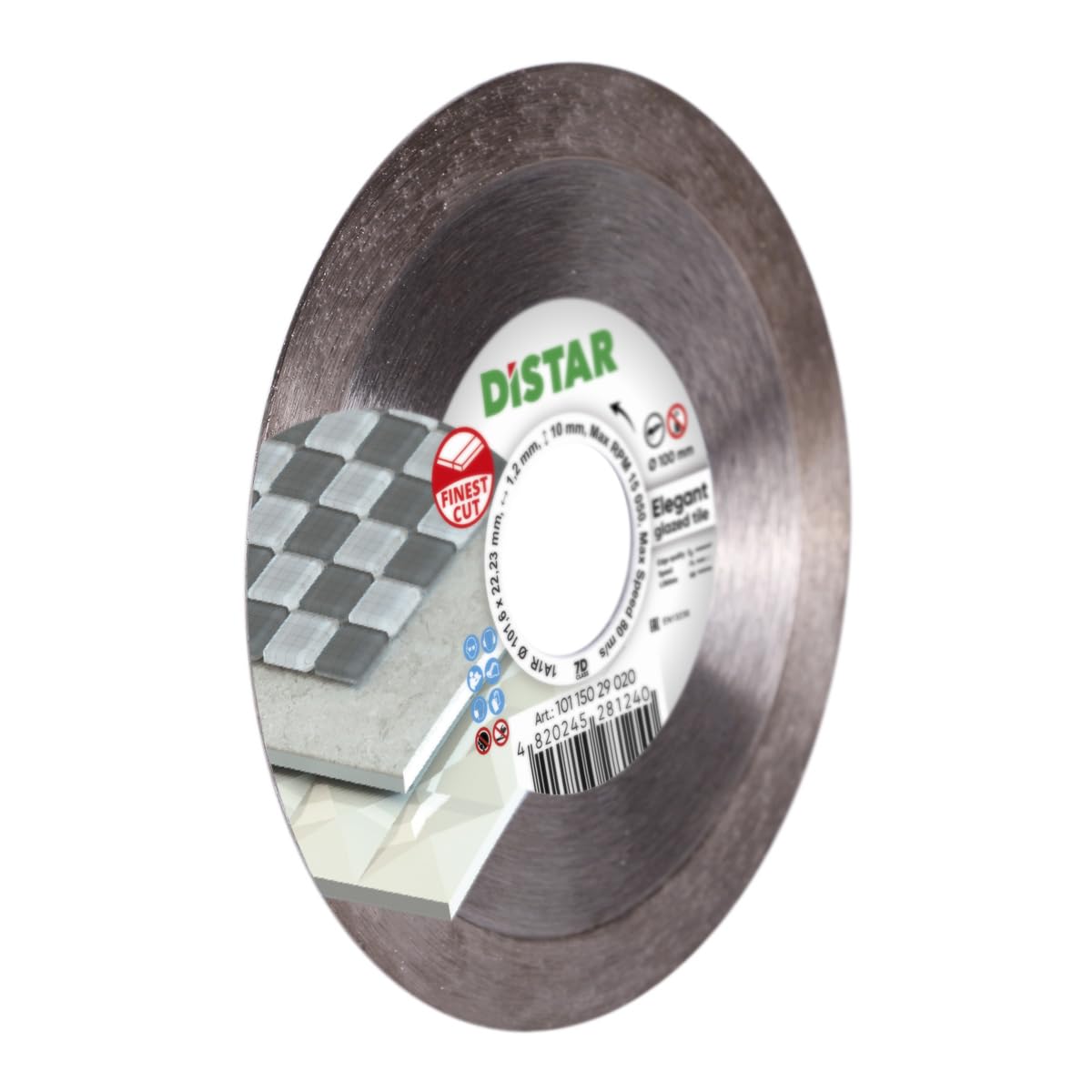 Distar Elegant Diamond Cutting Disc, 100 mm, 1.2 mm Thick, for Glazed Tiles and Porcelain Stoneware, Green and silver