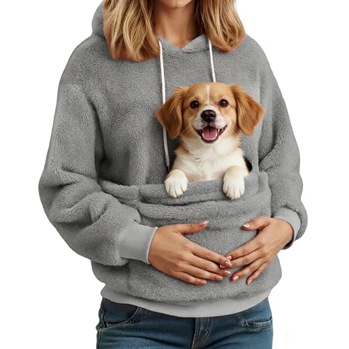 Sweat à capuche pour animaux avec grande pochette de transport pour chiot et chat gris L