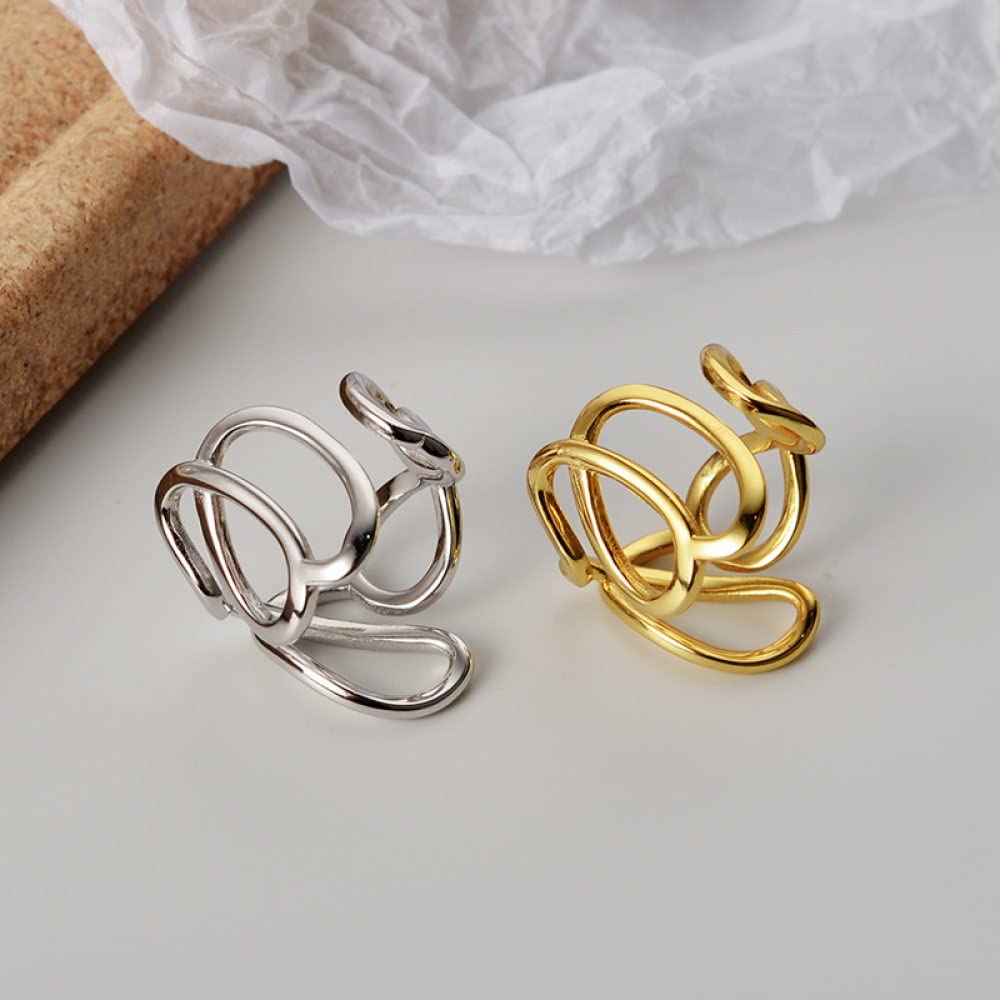 Anello In Argento Sterling 925,Anelli Regolabili Per Le Donne Linea Rotonda 925 Anelli Di Eternità Scavati Geometrici In Argento Sterling Anelli Di Fidanzamento Di Nozze Placcati In Oro Anelli Di P