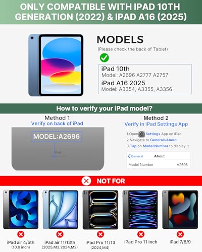 Image of typecase Folio Keyboard Case for iPad 10th Gen 10.9 inch (2022) and iPad 11th (A16, 2025), Magnetic Wireless Detachable Keyboard, 7-Color Backlight, Thin & Light, Pencil Holder - Midnight Green