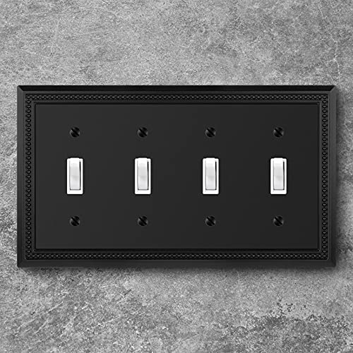 Image of Henne Bery Sunken Pearls Heavy Duty Decorative Wall Plate Switch Plate Outlet Cover (Quad Toggle, Matte Black)