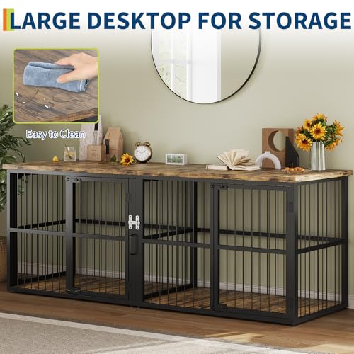 Garvee 87 in Extra Large Double Dog Crate Furniture with Divider, Heavy Duty Indoor Double Dog Cage with 3 Doors, XXL Wooden Pet House TV Stand for 2 Pets, Black+Brown - Image 8