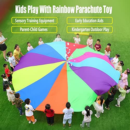 Parachutes Kids Play Rainbow Parachute, Team Play Gymnastiek Parachute Met Bal En Handvat, 2-12M (Grootte: 3.6m/11.81ft) - Image 3