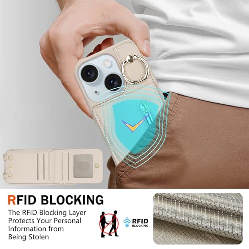 Jcxtrombulous Crossbody Wallet Case for iPhone 11 with Lanyard Strap Card Slot Holder RFID Blocking Ring Kickstand,Magnetic Flip Folio Zipper Purse Case, PU Leather Cover Handbag,Beige by Jcxtrombulous - Image 6