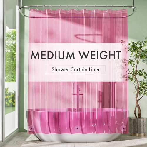 Amazer Shower Curtain Liner 72x72 Plastic Shower Liner PEVA Medium Weight Inside Shower Curtains for Bathroom with Rustproof Grommets Clear Pink
