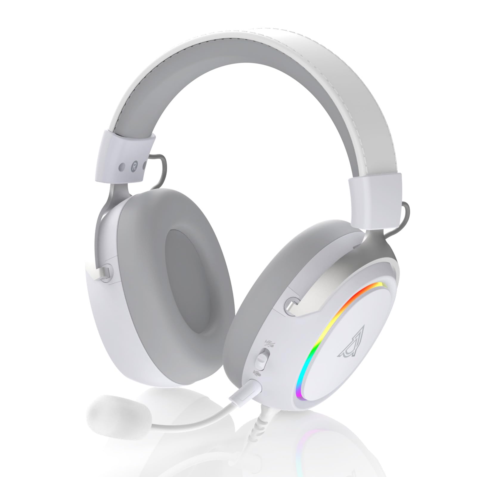 nacodex AJAZZ AHW10 Wired Gaming Headset with Detachable Microphone, DTS Headphone:X 7.1 Surround Sound, 53MM Driver, RGB Lighting Effects, for PC, Mac, PS5, PS4, Xbox, Switch, Mobile, White