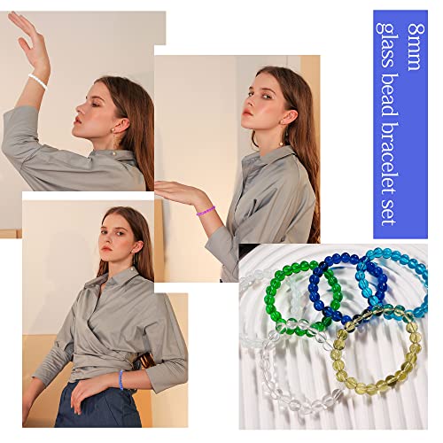 24 PCS 8mm Crystal Round Beaded Bracelets Set Healing Glass Stretch Bracelets for Women Men Round Beads Elastic Bracelets3