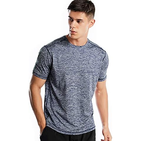 Zengjo Sports T Shirt Men, Quick Dry Gym T Shirt Men Running Top Short Seeve, L, 21-marled Navy Cover
