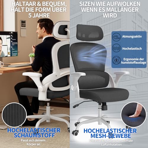 Image of TRALT Office Chair Ergonomic Desk Chair, 330 LBS Home Mesh Office Desk Chairs with Wheels, Comfortable Gaming Chairs (1, White, Black)
