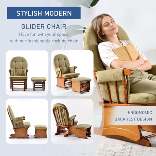 Image of Glider Rocking Chair, Silent Swing Baby Feeding, Nursing Glider with Solid Easy to Assemble Khaki(Khaki)
