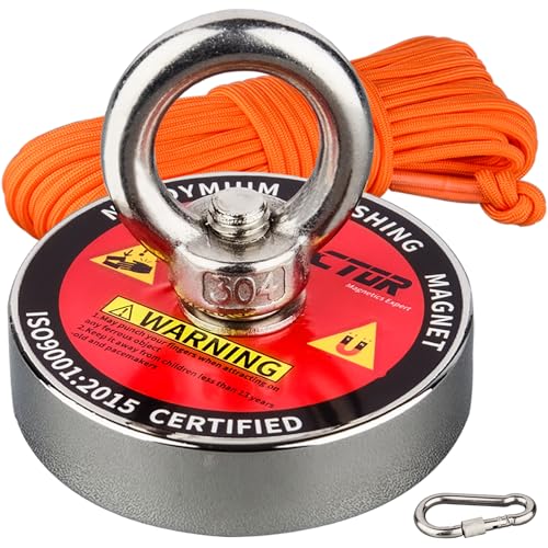 MUTUACTOR Powerful Fishing Magnet,Φ1.89” Neodymium Rare Earth Magnet Heavy Duty,350lbs Strong Pulling Force Round Magnets with Eyebolt Hooks for Salvage,Recovery and Retrieval