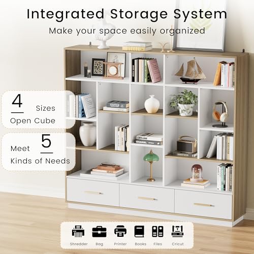 Image of ModernMate 60 inch Wide Bookshelf with 3 Drawers & 16 Open Display Storage
