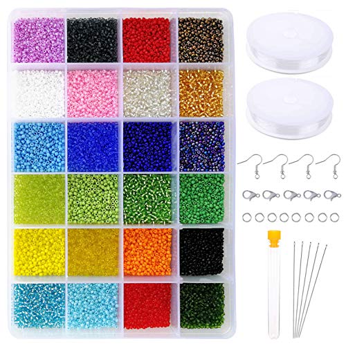 Tibaoffy Size 12/0 Crafts Glass Seed Beads 2mm Tiny Pony Beads Assorted Kit with Organizer Box for Jewelry Making (24 Assorted Multicolor Set, Total About 14400pcs)