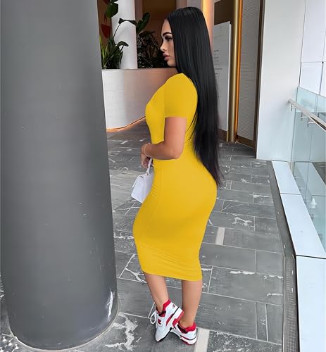 Image of Nimsruc Womens Summer Casual Sexy Short Sleeve Bodycon Dress Basic Pencil Midi Club Dresses