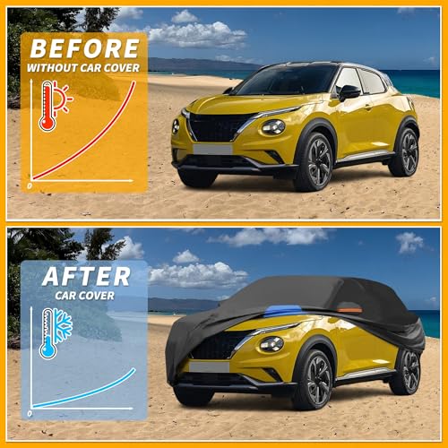 Image of All-Weather Waterproof Car Cover - UV-Resistant Outdoor Full Exterior Protection for Nissan Juke 2001-2023 210D-PU Black Blue with Right Side Zipper