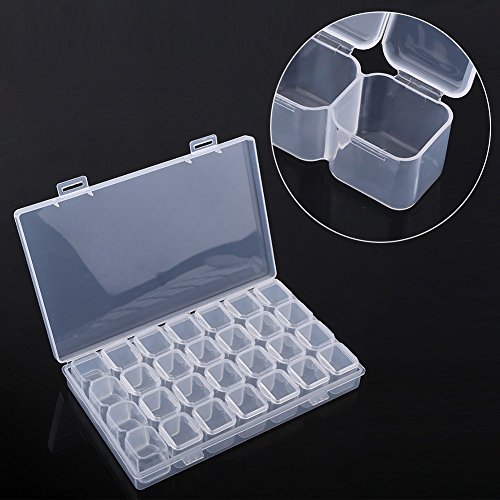 Image of Oumefar Clear Plastic Box, 28 Slots Box Adjustable Tablet Container Jewelry Storage Organizer Box 17.5x10.8x2.7cm