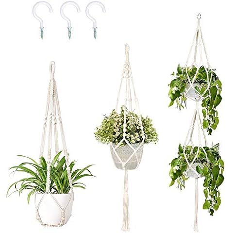 OurWarm Macrame Plant Hangers Indoor, 3 Pack Wall Hanging Planter Basket Cotton Rope Flower Pot Macrame Hanging Plant Holders with 3 Hanging Hooks for Ceiling Outdoor Garden Home Décor Cover