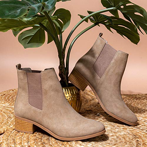 Qupid Women's Repeat Chelsea Ankle Low Heel Boots, Warm Taupe Distress Nubuck, 83