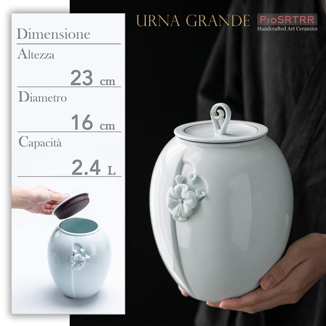 Urna funeraria (grande), 2,4 L, adatta per Umana / Cani fino a 70kg, ceramica, verde