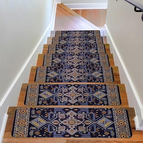 Yevclihds Rubber Bottom Stair Treads Non-Slip, 15 Piece Set, 30''x8'', Anti-Slip Stair Tread for Wooden Steps (30''x8'', Dark Blue, 15) Cover