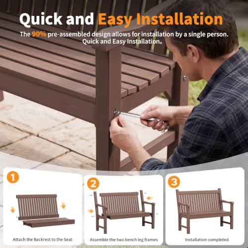 Image of Psilvam 2-Person Outdoor Bench with 700 Lbs Weight Capacity, Brown