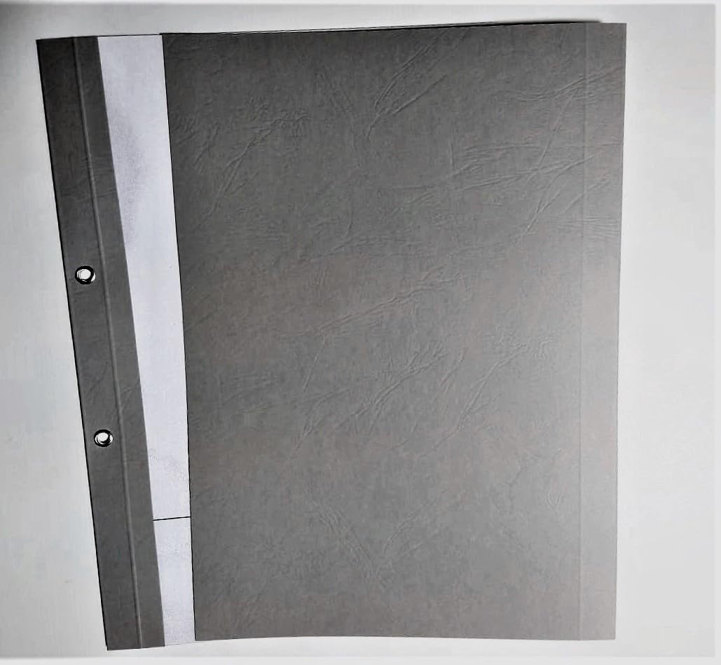 Dokumentenmappe DIN A4, Rückseite Lederoptik hellgrau, verwendbar mit Ösen, VPE = 50 Stück (Nr. 3 = 41-65 Blatt)