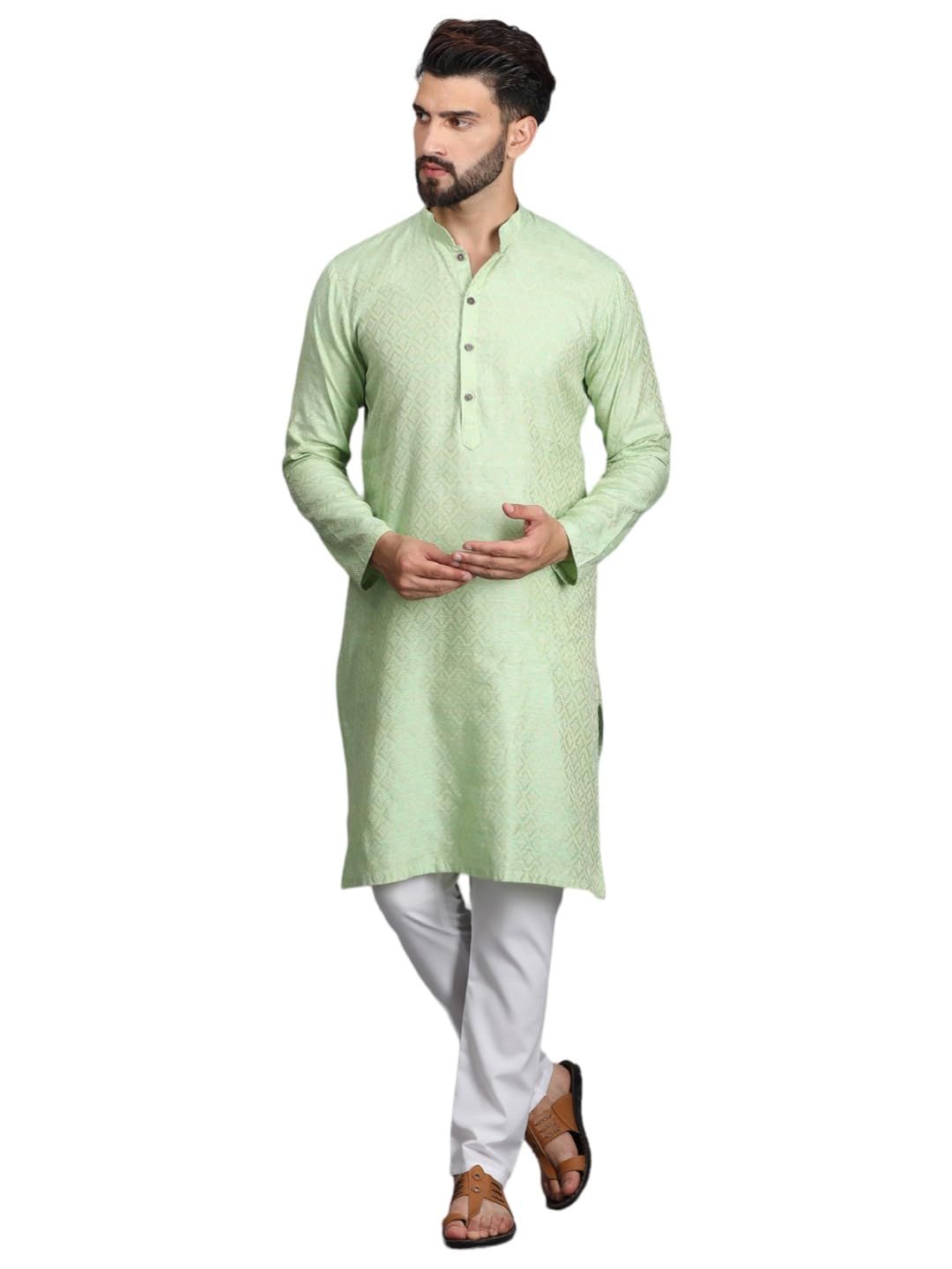 ethluxis Men's Stylish Jacquard Silk Kurta with Pyjama Set-picture-15