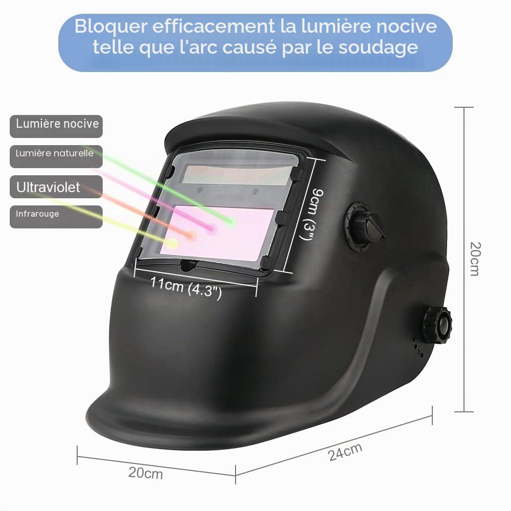 Casque de soudage auto-obscurcissant à énergie solaire avec 6 lentilles de rechange + gants de soudure, pare-soleil réglable 4/9-13 pour meulage TIG MIG ARC, masque de soudage