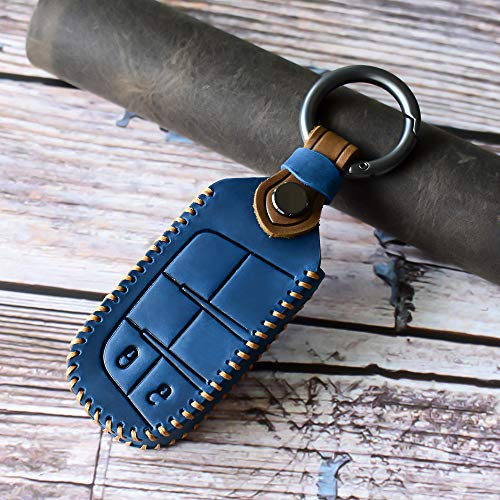 SANRILY ジープ スマート キーケース レザー キーカバー 傷防止 落ちにく 保護 オシャレ 高級 キーホルダー Jeep グランドチュロキー Cherokee レネゲード ダッジ チャージャー ダッヂチャージャー等に適用 リモコンキー ケース 車用 クレイジーホースレザー 本革 2ボタン