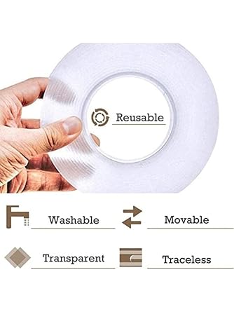 PDAteknoloji Su Sızdırmaz Çift Taraflı Şeffaf Bant 5 Metre Ekstra Güçlü Yıkanabilir İnce Nano Bant Genişlik 30mm Kalınlık 1mm Halı Ev Mutfak Banyo Araba Ofis için LTS-BND07