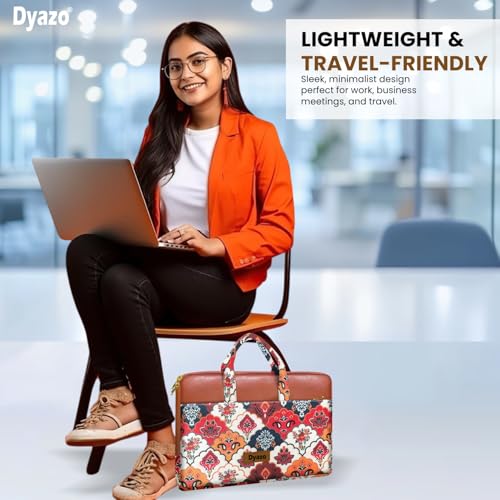 Image of Dyazo 15-15.6 Inch Stylish Laptop Sleeve | Handcrafted Jute & Vegan Leather Case with Zipper | Lightweight and Durable Laptop Bag for Work, College & Travel for Woman