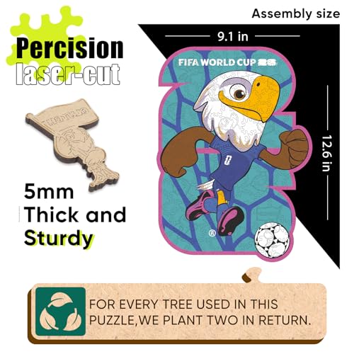 Image of FIFA World Cup 2026 Wooden Puzzles for Kids & Adults,USA masco temblem150 Pieces, Unique Shape Jigsaw Puzzle, 5MM Thick, Officially Licensed Product
