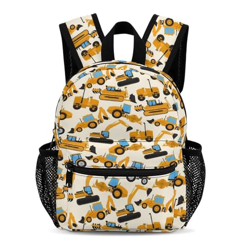 Cartoon Machinery Excavator 13 Inch Backpack Lightweight Double Shoulder Bag with Zippers Unisex Daypack