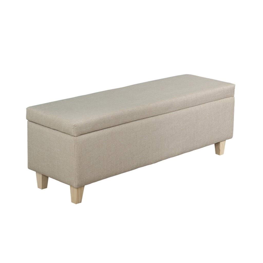 Linen Fabric Footstool Storage Upholstered Ottoman Pouffe Stool Change Shoe Footrest Wooden Legs for Living Room Bedroom Light Blue (120 * 40 * 42cm) (Color : Beige, Size : 120 * 40 * 42cm)