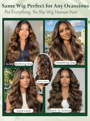 Image of KLAIYI Balayage Brown Body Wave Glueless 7x5 Lace Front Wigs Human Hair 28 inch