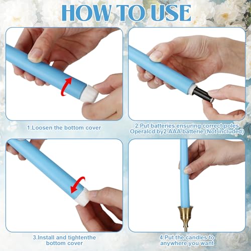 Image of Handepo 48 Pack Flameless Taper Candles Realistic with Flickering Candlelights Plastic 11 Inch Last Long Battery Operated Window Candlestick for Halloween Christmas(Bright Blue)