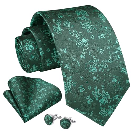 Image of Enlision Ties for Men Floral Tie Handkerchief Cufflinks Set Formal Flower Classic Mens Necktie & Pocket Square Wedding
